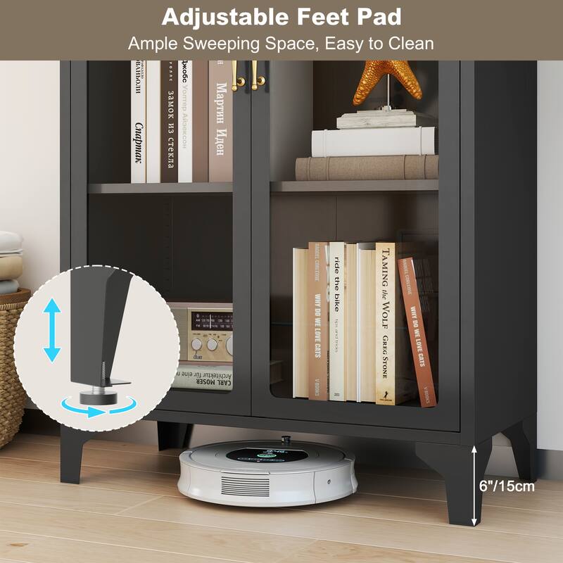 73.6-Inch Arched Metal Storage Display Cabinet with Glass Doors