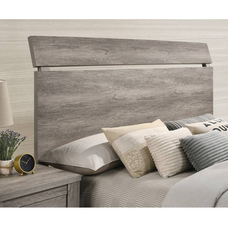 Roundhill Furniture Floren Contemporary Weathered Gray Wood Bedroom Set, Panel Bed, Dresser, Mirror, Nightstand, Chest