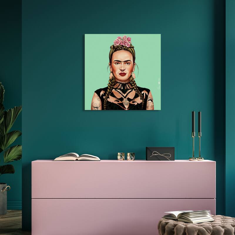 Empire Art Direct Hip Frida Kahlo Printed Tempered Glass Wall Art - Multi-Color