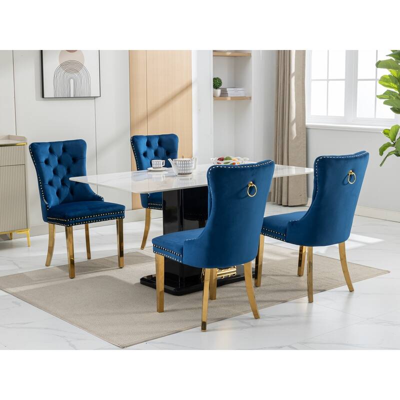 Contemporary Velvet Upholstered Dining Chair with Stainless Steel Plating Legs and Nailhead Trim