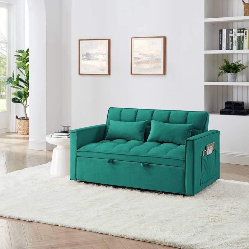 54.33 inch Foldable Sofa Bed, Antique Green, Solid Wood, Adjustable Back