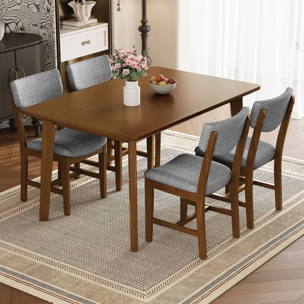 5 -Piece Dining Set with Solid Wood Table and 4 Upholstered Dining Chair