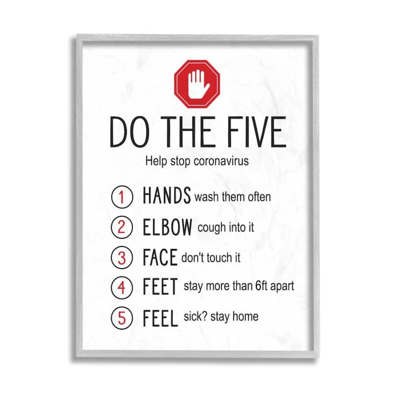 Stupell Five Cleanliness Steps Sick Safety Sign Framed Giclee Art Design By Lettered and Lined