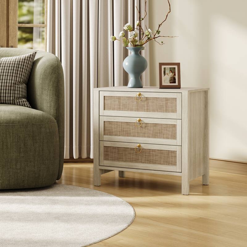 Set of 2 Farmhouse Style Nightstands with 3 Drawers