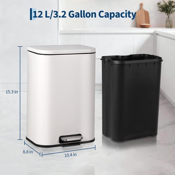 dimension image slide 4 of 7, Fingerprint-Proof Commercial Trash Can, Stainless Steel, Soft-Close Lid, Foot Pedal, Indoor Recycling,for Kitchen/Office