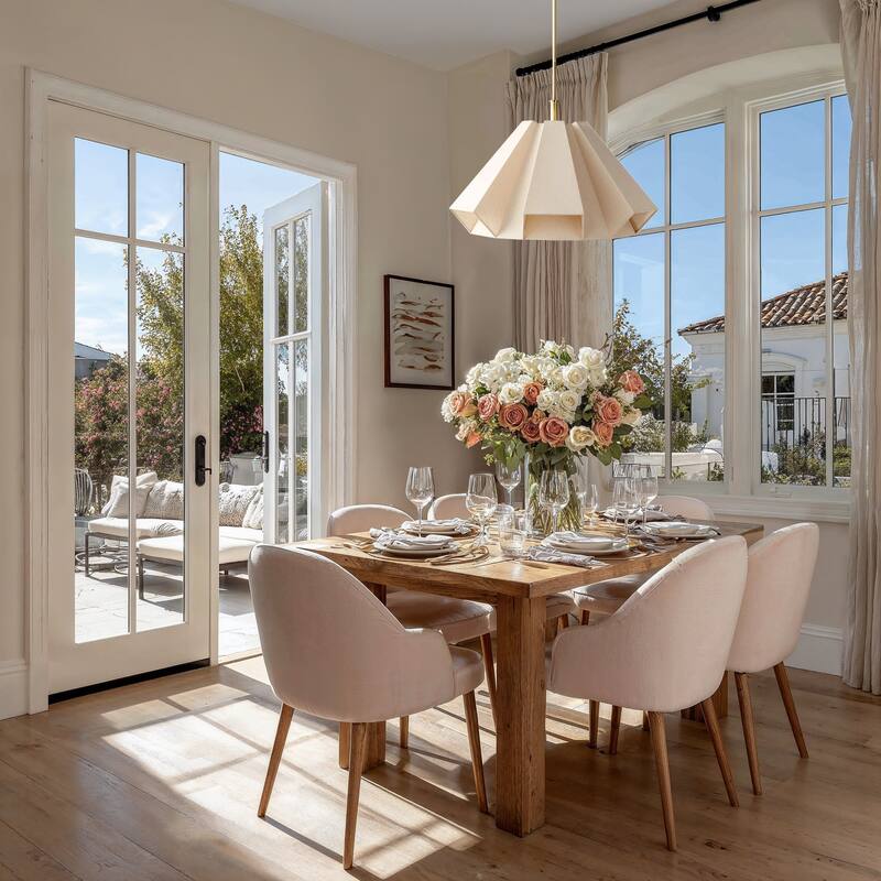 Geometric Modern Pendant Light - Metal, Fabric & Gold, Ivory Geometric Light Fixture For Modern, Coastal, Minimalist Room Decor