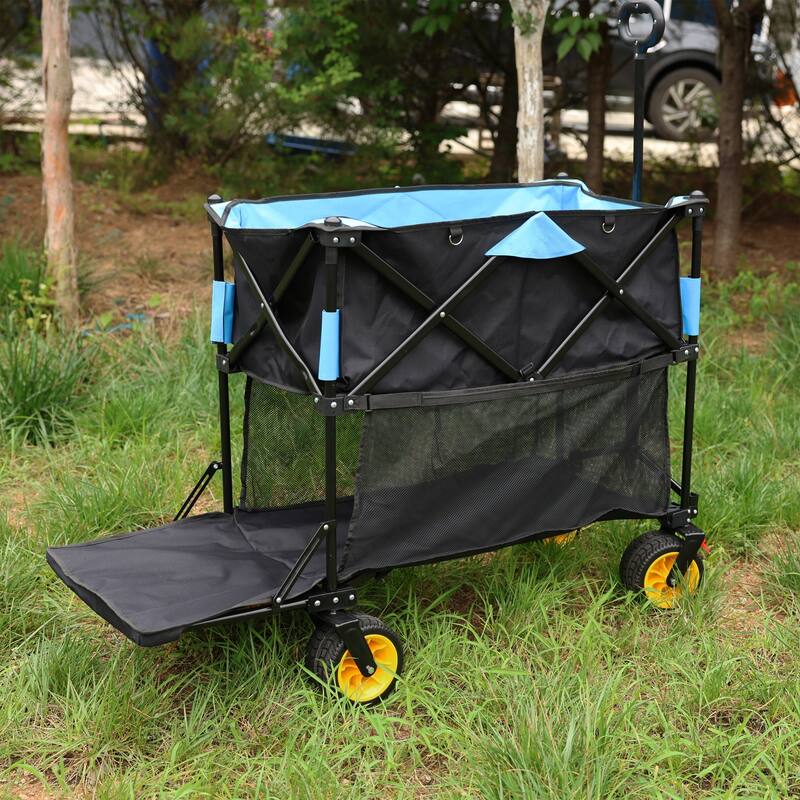 Big large capacity Folding cart Extra Long Extender Wagon Cart Folding Wagon Garden Shopping Beach Cart (black +orange)