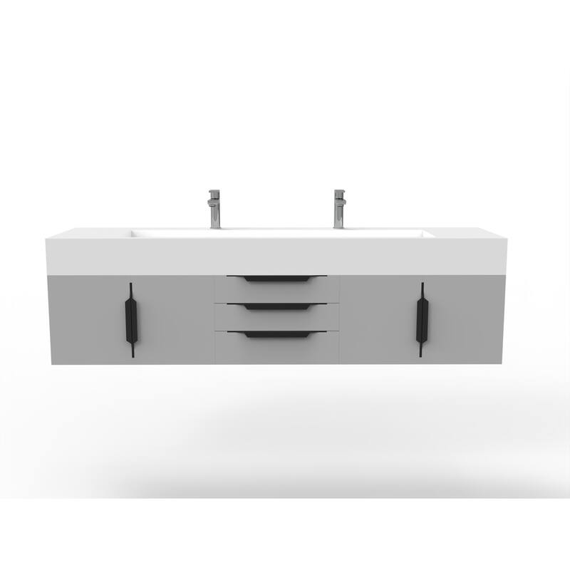 Nile 72" Wall Mounted Bathroom Vanity Set w/ White Top
