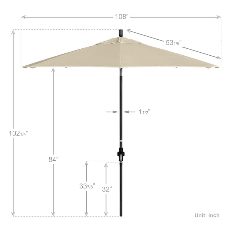 California Umbrella 9' Rd Golden State Series Patio Umbrella Black Aluminum Frame Crank Lift Collar Tilt Pacifica Pacific Blue