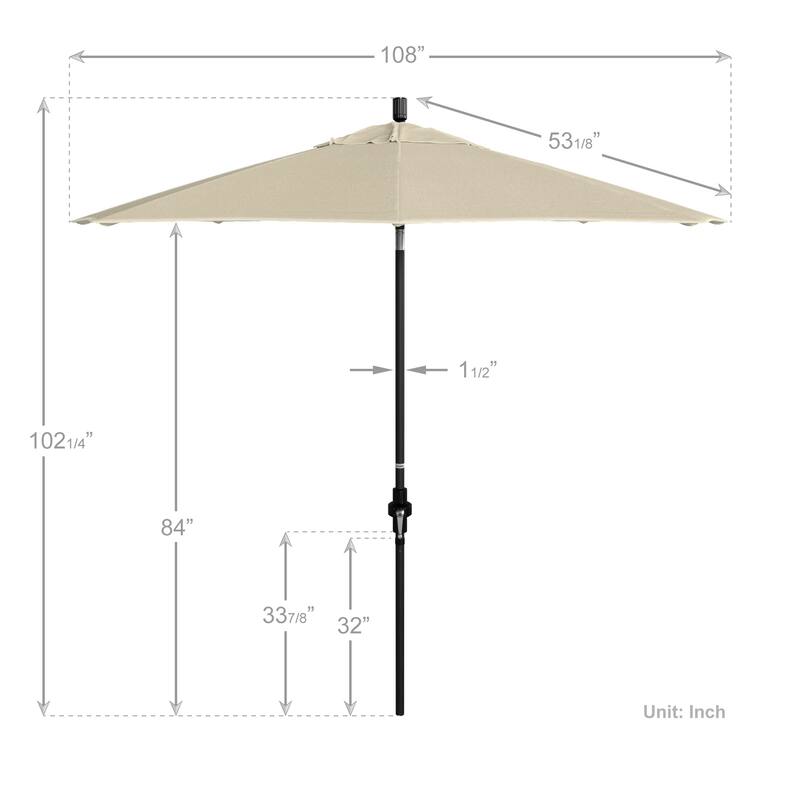 California Umbrella 9' Rd. Aluminum Patio Umbrella, Deluxe Crank Lift with Collar Tilt, Black Frame Finish, Pacifica Fabric