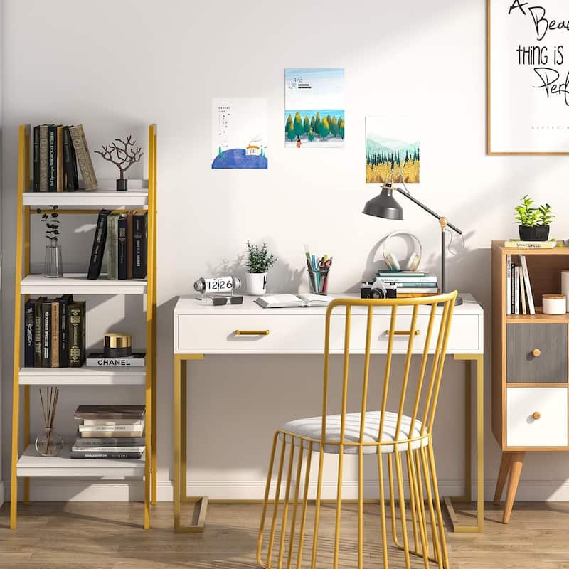 Modern Computer Desk with Drawers, Rectangular Writing Desk, Home Office Study Table Small Space Workstation for Bedroom