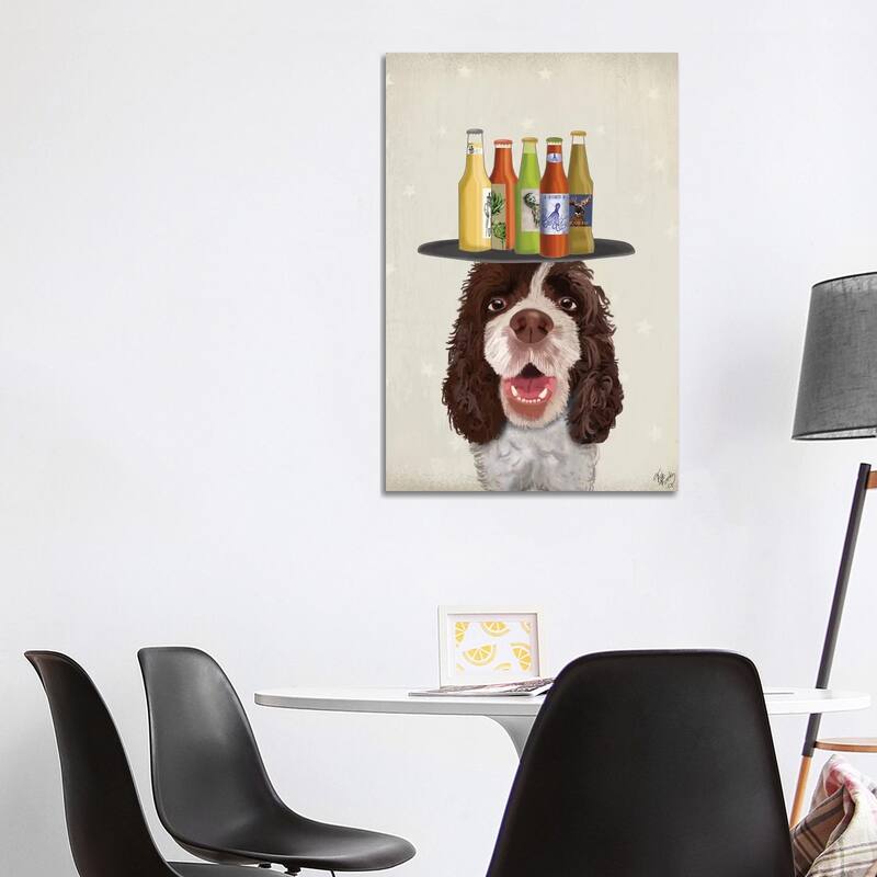 iCanvas "Springer Spaniel Brown White Beer Lover" by Fab Funky Canvas Print - 40x26x1.5