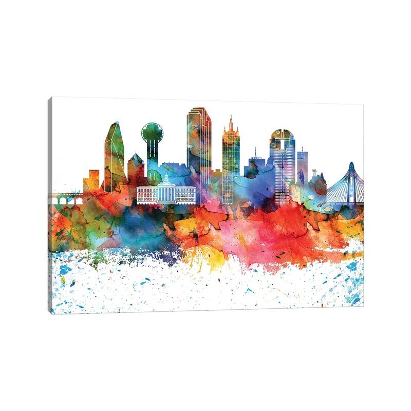 iCanvas "Dallas Colorful Watercolor Skyline" by WallDecorAddict Canvas Print