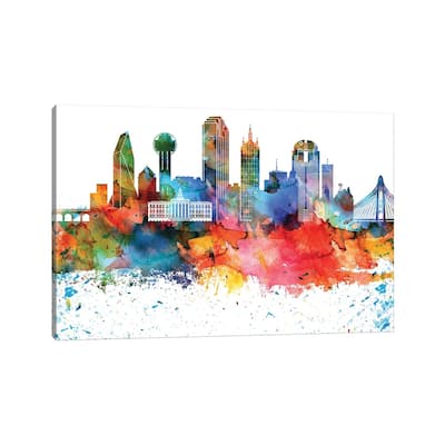 iCanvas "Dallas Colorful Watercolor Skyline" by WallDecorAddict Canvas Print