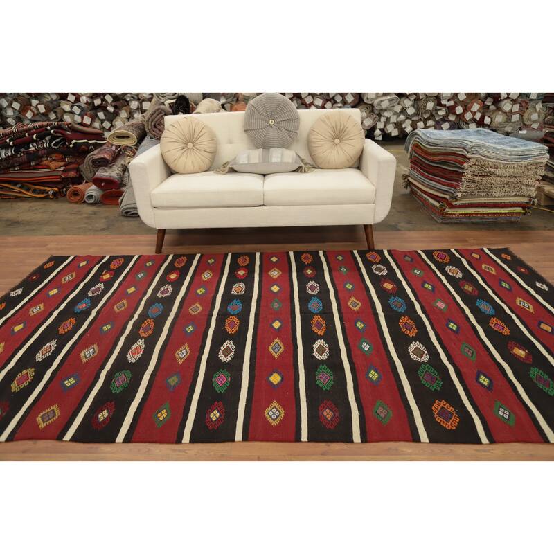 Hand Woven Oriental 100% Wool Carpet Southwestern Tribal Multi-Colored Kilim Area Rug - 10' 2'' X 5' 5''