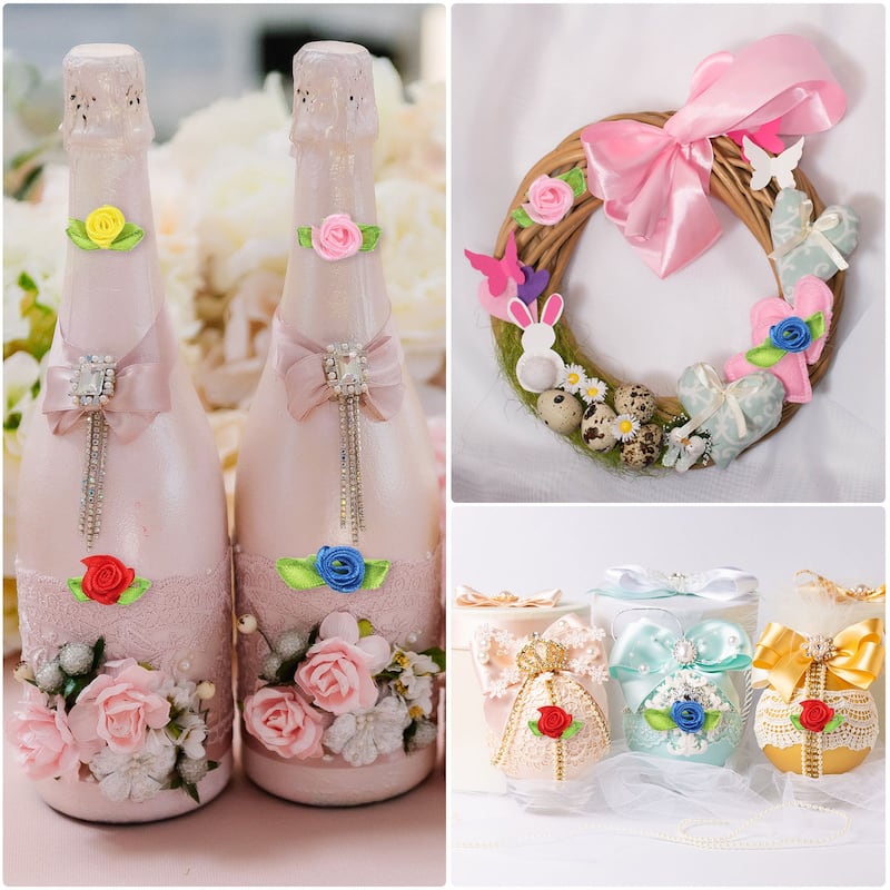 500 Pcs Mini Ribbon Roses Flowers Bows for Crafts, 15mm/0.6" Dia