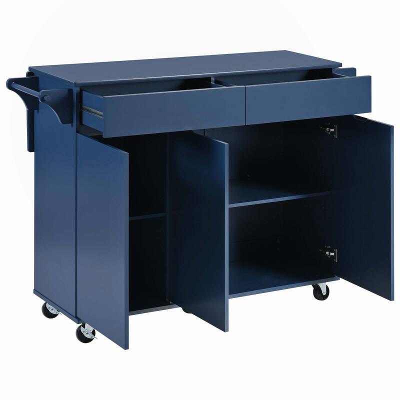 53.2'' Kitchen Island with Drop Leaf, Kitchen Storage Cart with Spice Rack, Towel Rack and 2 Drawers, Rolling Kitchen Island