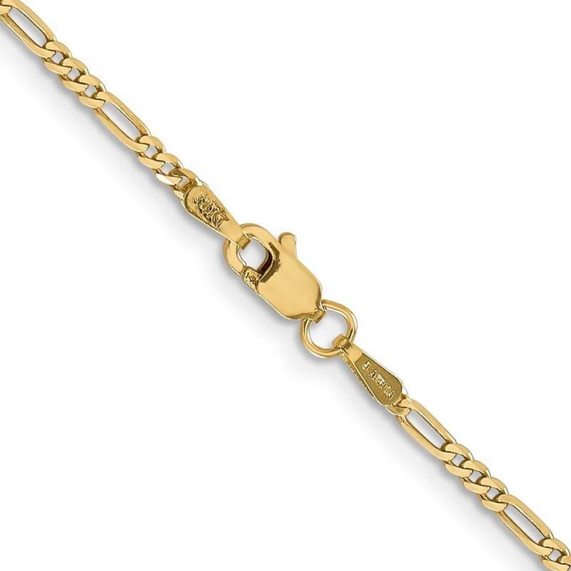 Curata 14k Yellow Gold 10" 1.8mm Flat Figaro Chain Anklet (Lobster-claw)