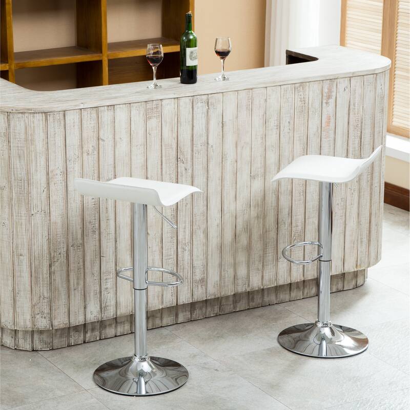 Set of 2 Chrome Air Lift Adjustable Swivel Stools with Footrest