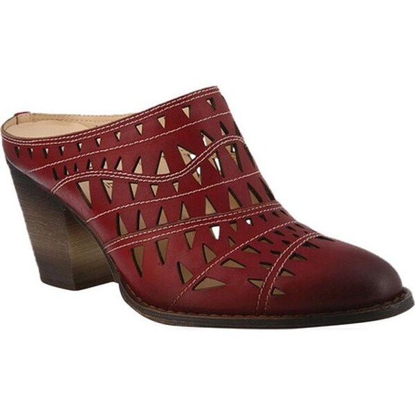 womens red leather mules