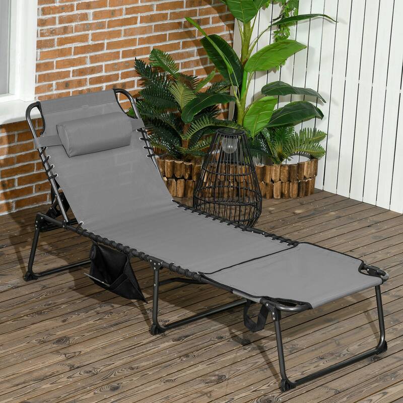 Folding Chaise Lounge With 5-Level Reclining Back, Outdoor Tanning Chair With Reading Face Hole