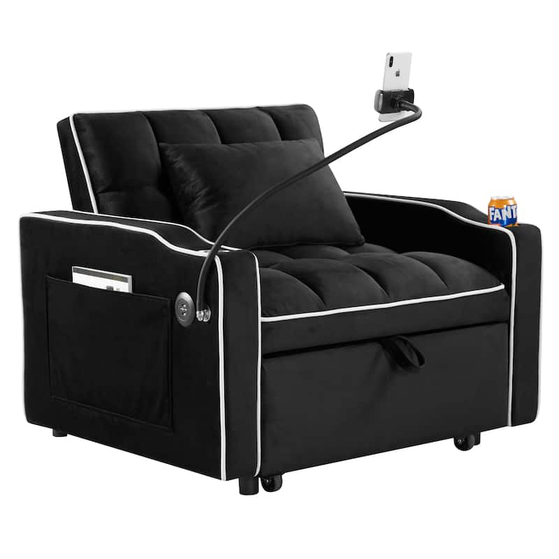 Velvet Single Convertible Sofa Bed with USB Charging Port