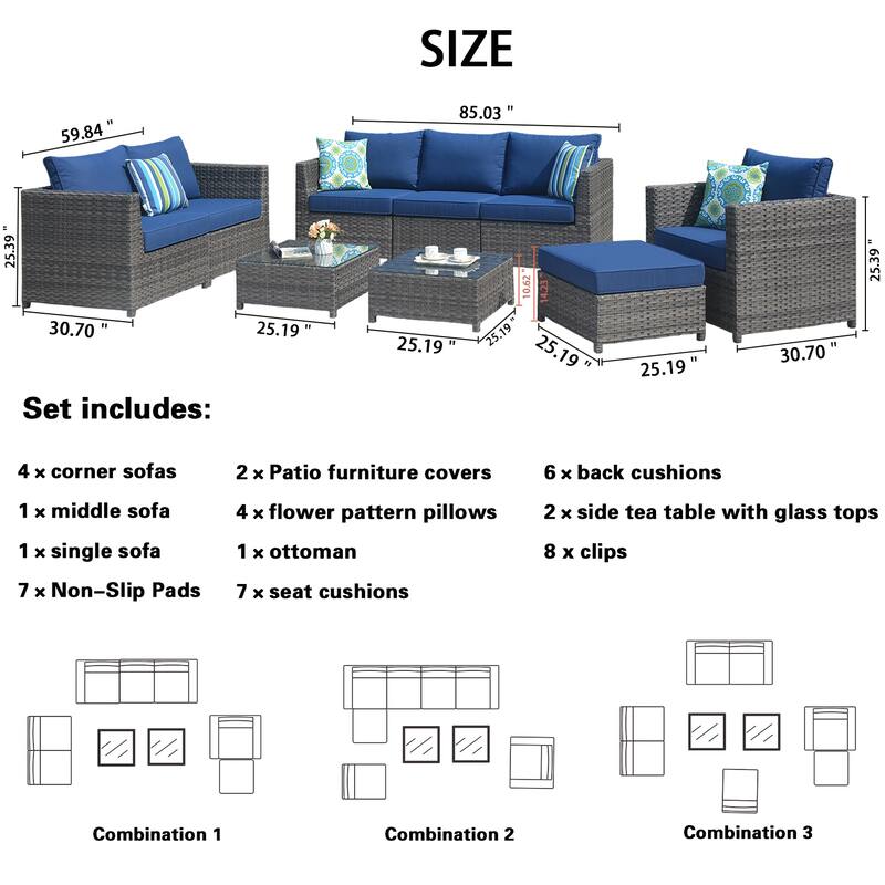 OVIOS Patio Furniture Deep Seat Wicker 9-piece Set