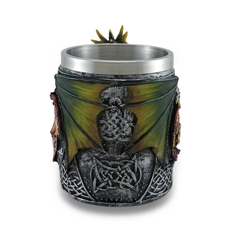 Gothic Dragon Tankard Celtic Knot Work Mug W/Stainless Steel Insert - 4.5 X 3.5 X 3.5 inches