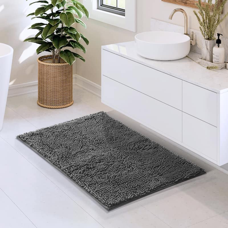 Empyrean Non-Slip Super Plush Chenille Bathroom Rugs - Medium - Gray