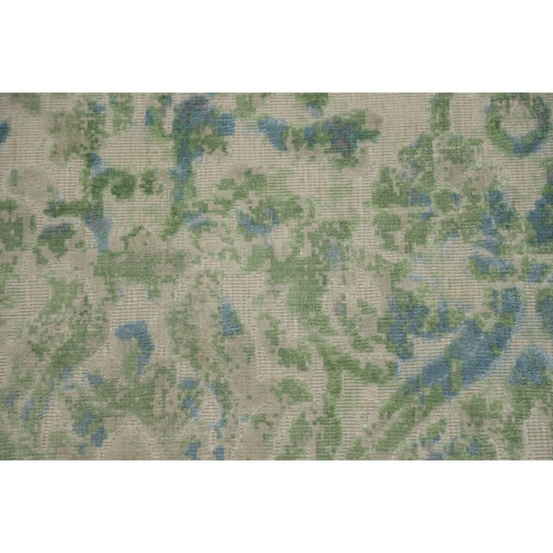 Hand Knotted Oriental Viscose Silk Carpet Modern Abstract Green Abstract Area Rug - 6' 4'' X 4' 1''