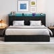 preview thumbnail 8 of 58, Bed Frame with Lift Up Storage, Upholstered Velvet Platform Bed with Storage Headboard Black-King+Led - King