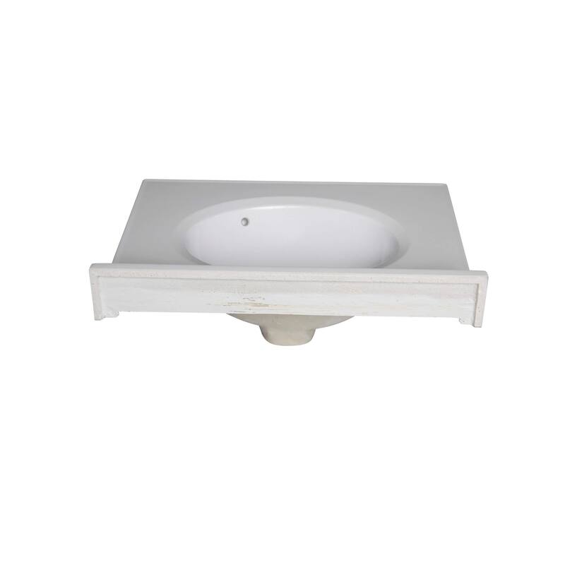 Fine Fixtures White Cultured Marble Top With Integrated Sink, 4" Backsplash and Overflow Included.