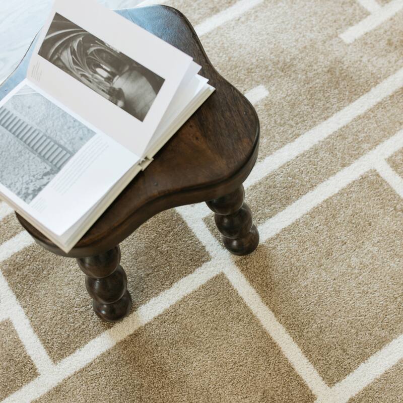Quartz Geo Blocks and Line Beige/ Ivory Area Rug