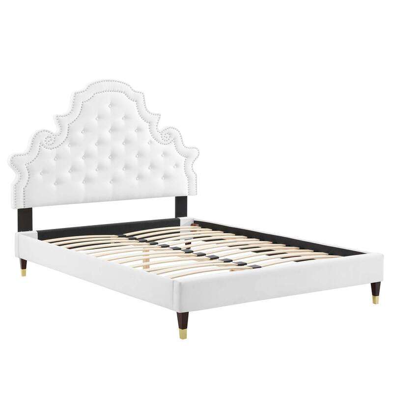 Gwyneth Tufted Performance Velvet Full Platform Bed - White