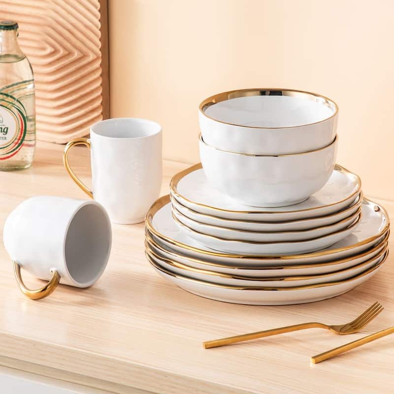 LOVECASA Gold Aura Glossy Porcelain Dinnerware Set