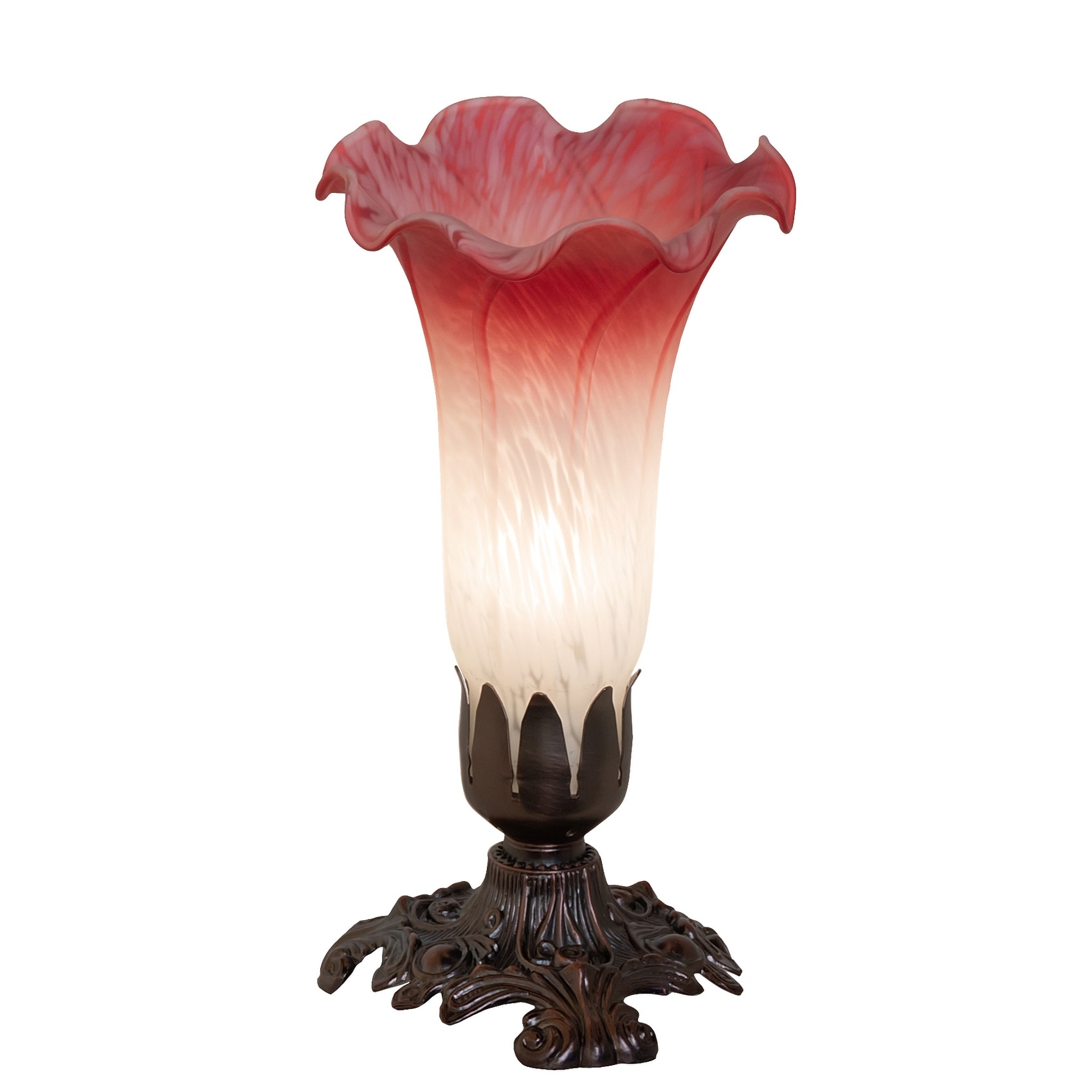 8" High Pink/White Tiffany Pond Lily Victorian Accent Lamp - N/A