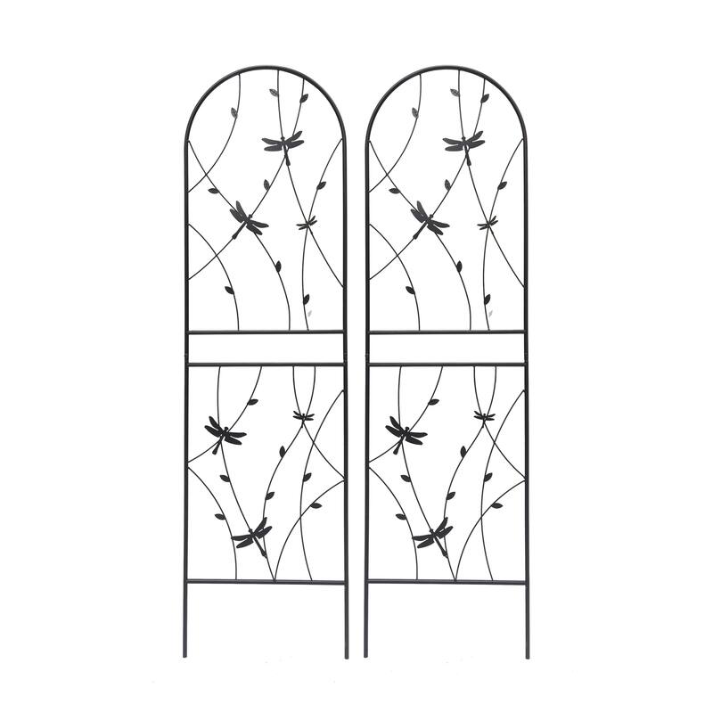 2 Pack Metal Garden Trellis Rustproof Trellis for Climbing Plants Outdoor Flower Support Dragonfly Deco Black