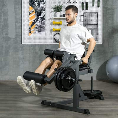 Soozier Seated Calf Raise Machine, Adjustable Leg Extension and Curl Machine with Plate Loaded for Body Workout