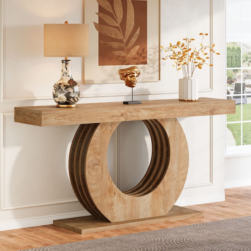 Industrial 63" Console Sofa Table with Stylish Metal Base for Entryway - Brown