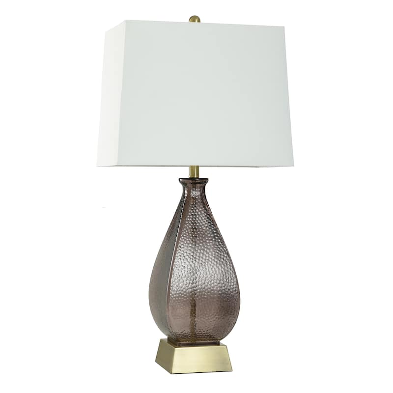 Dimpled Table Lamp - Colored Glass with Aged Brass Accents - White Shade