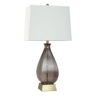 Dimpled Table Lamp - Colored Glass with Aged Brass Accents - White Shade