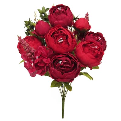 Artificial Mixed Peony Hydrangea Flower Stem Bush Bouquet 19in