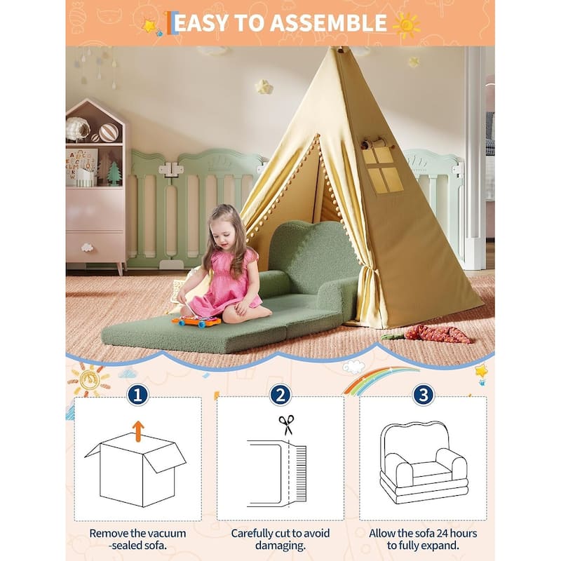 2-in-1 Comfy Toddler Couch, Convertible Sofa for Girls and Boys