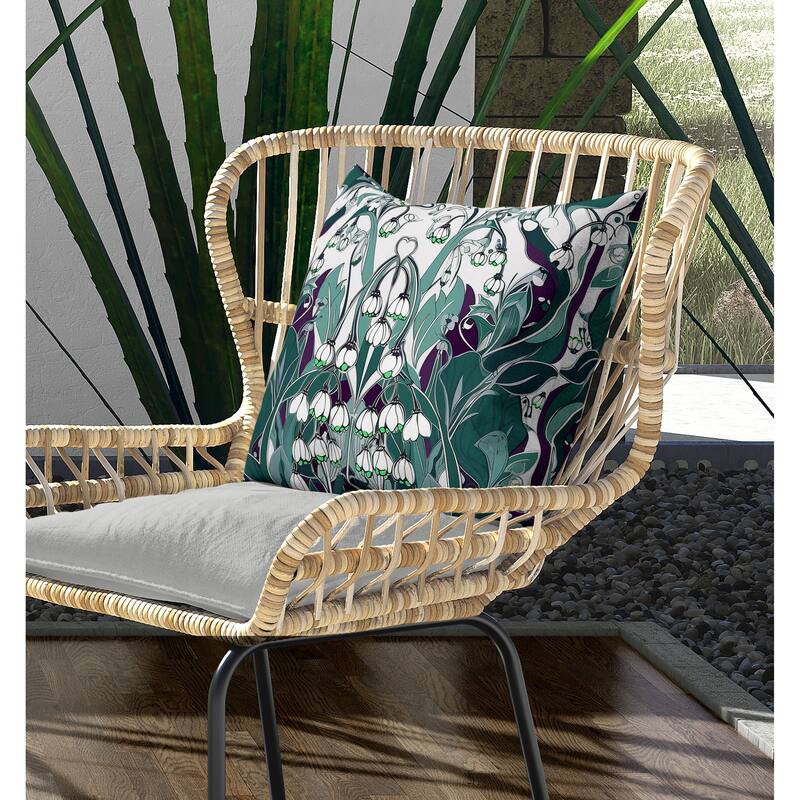 Lily of the Valley Indoor/Outdoor Reversible Throw Pillow White and Green