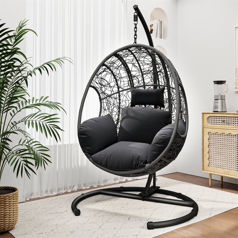 Outdoor PE Wicker Swing Egg Chair - Black