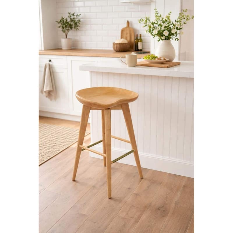 Bali Backless Wood Swivel Indoor Barstool - Natural - Bar Height