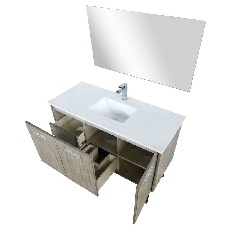 Lancy 48 in W x 20 in D Rustic Acacia Bath Vanity, White Quartz Top, Chrome Faucet Set and 43 in Mirror