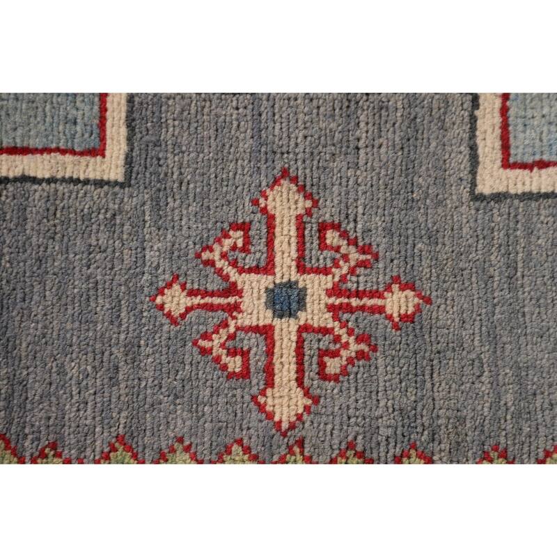Gray Geometric Kazak Oriental Accent Rug Hand-Knotted Wool Carpet - 3'4"x 5'0"
