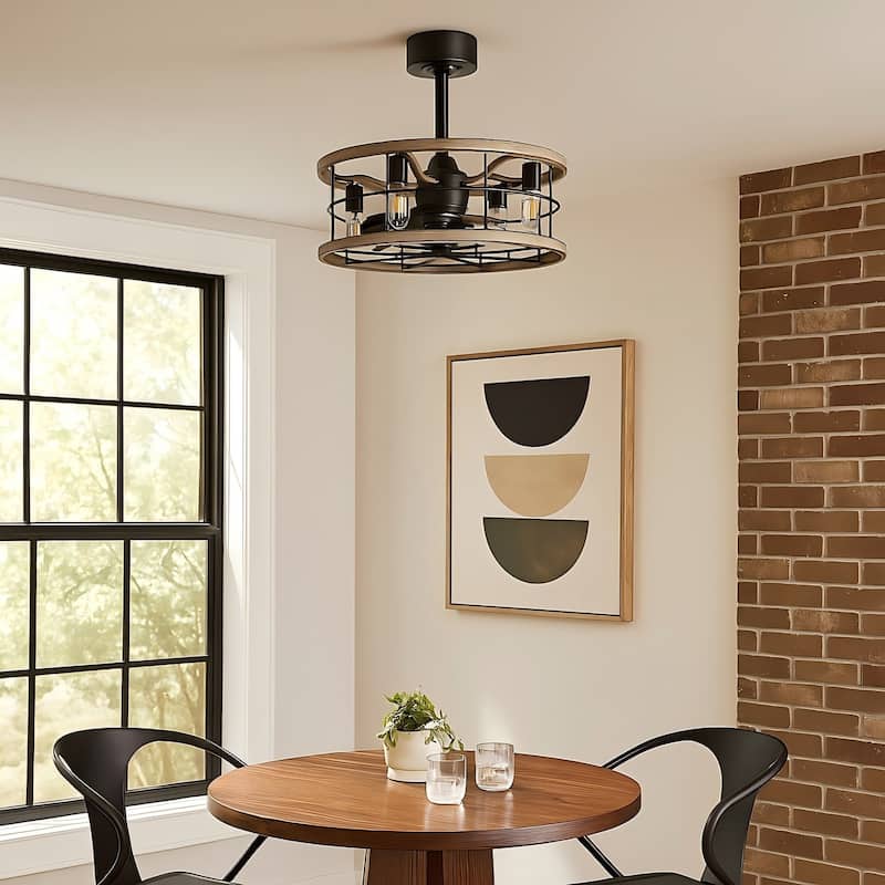 GetLedel 18-in Industrial Caged Ceiling Fan with Remote Control and Light Kit