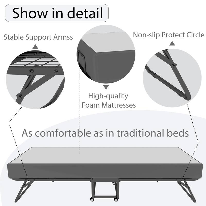 Twin Size Foldable Bed with Memory Foam Mattress for Guests